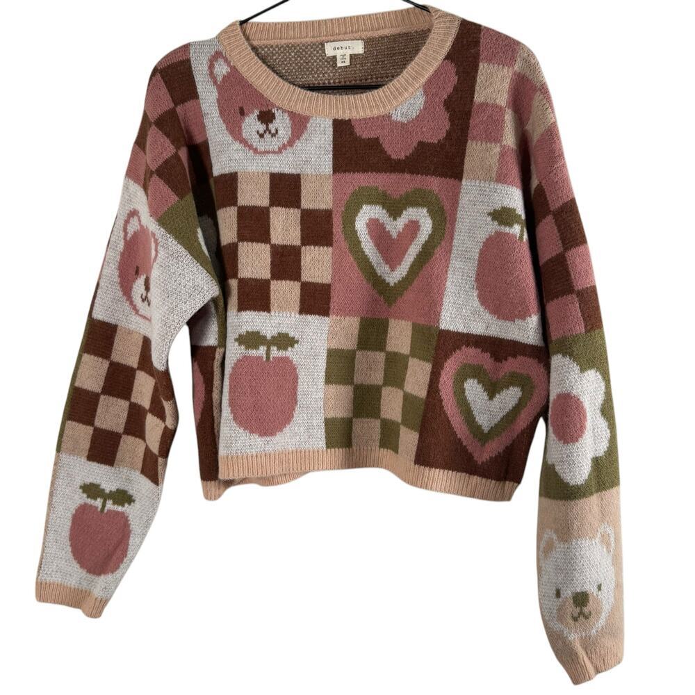 Debut Women's Multicolor Crew Neck Long Sleeve Acrylic Pullover Sweater Size XS